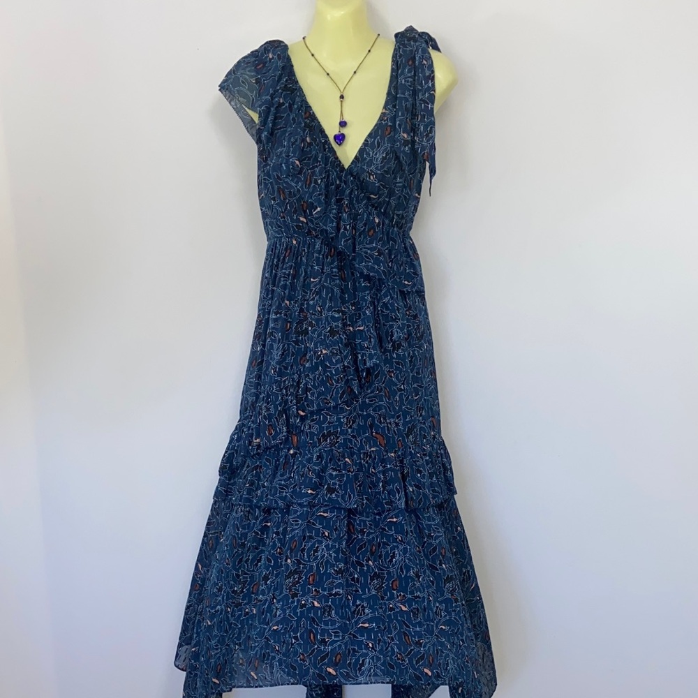 Ulla Johnson Dress “Dania” Maxi Silk Ruffle Midnight Blue Excellent Condition 8